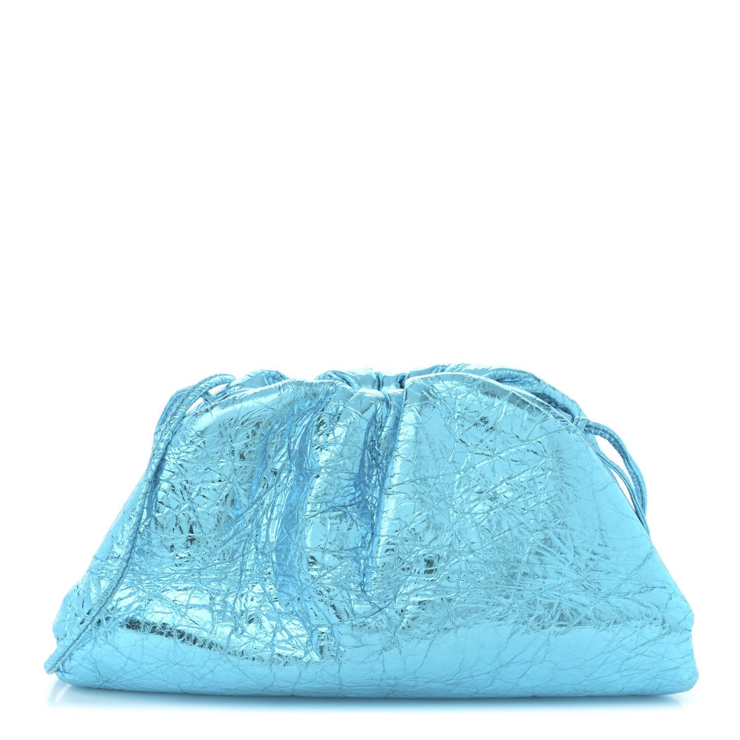 Bottega Veneta Metallic Crushed Calfskin The Mini Pouch Sky Blue