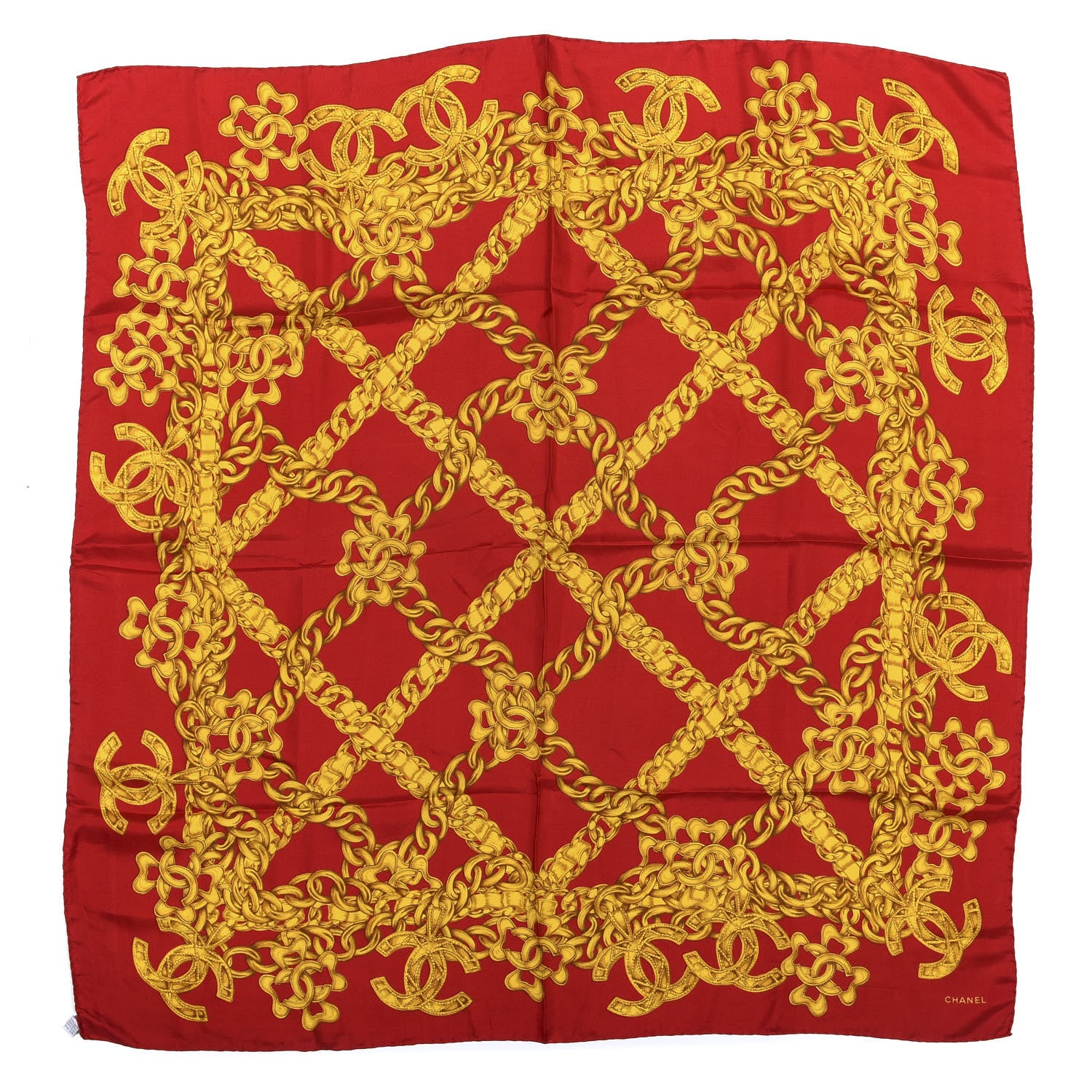 Chanel Silk Chain CC Scarf Red Gold 1 of 3