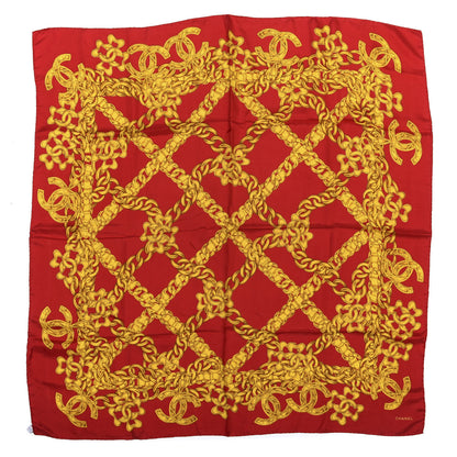 Chanel Silk Chain CC Scarf Red Gold 1 of 3