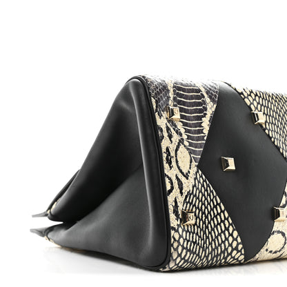 Salvatore Ferragamo Calfskin Snakeskin Gancini Large Studio Bag Black Beige 10 of 14