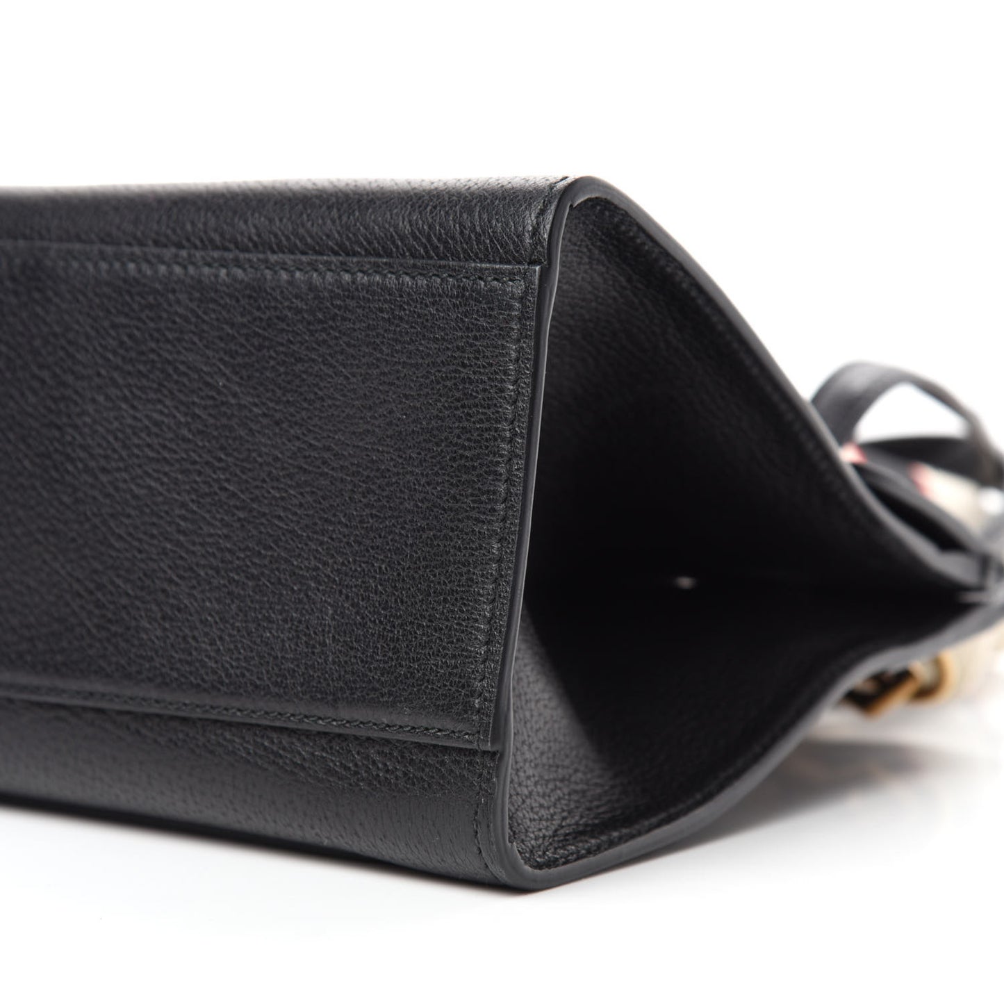 Grained Calfskin Web Crystal Butterfly Stripe Medium Totem Top Handle Bag Black
