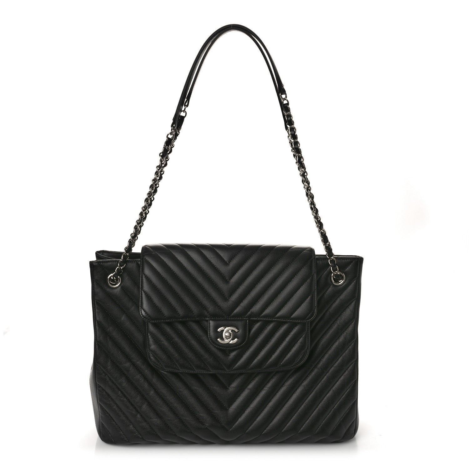 Chanel Caviar Chevron Quilted Flap Tote Black 1 of 10