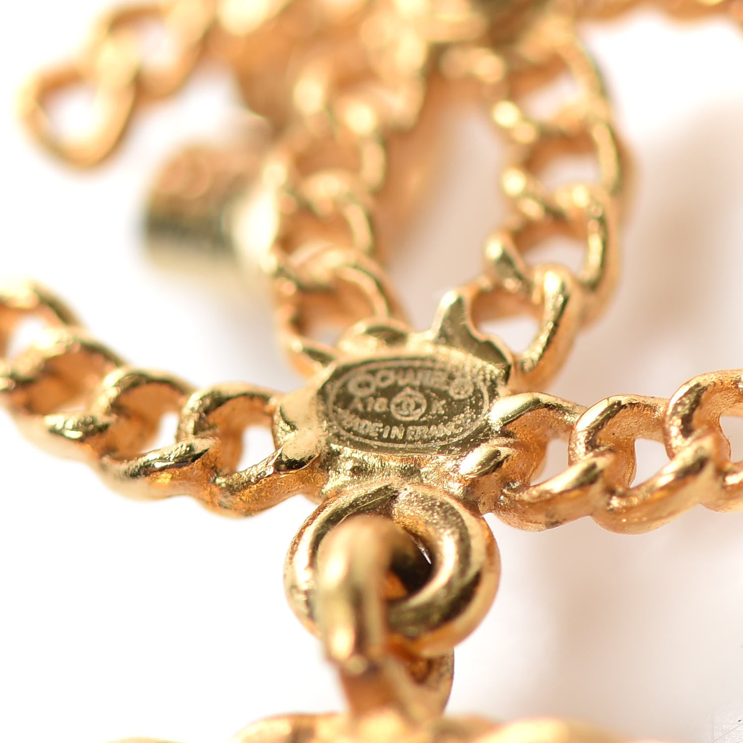 Chanel Pearl Gripoix No 5 CC Chain Drop Earrings Gold 4 of 4