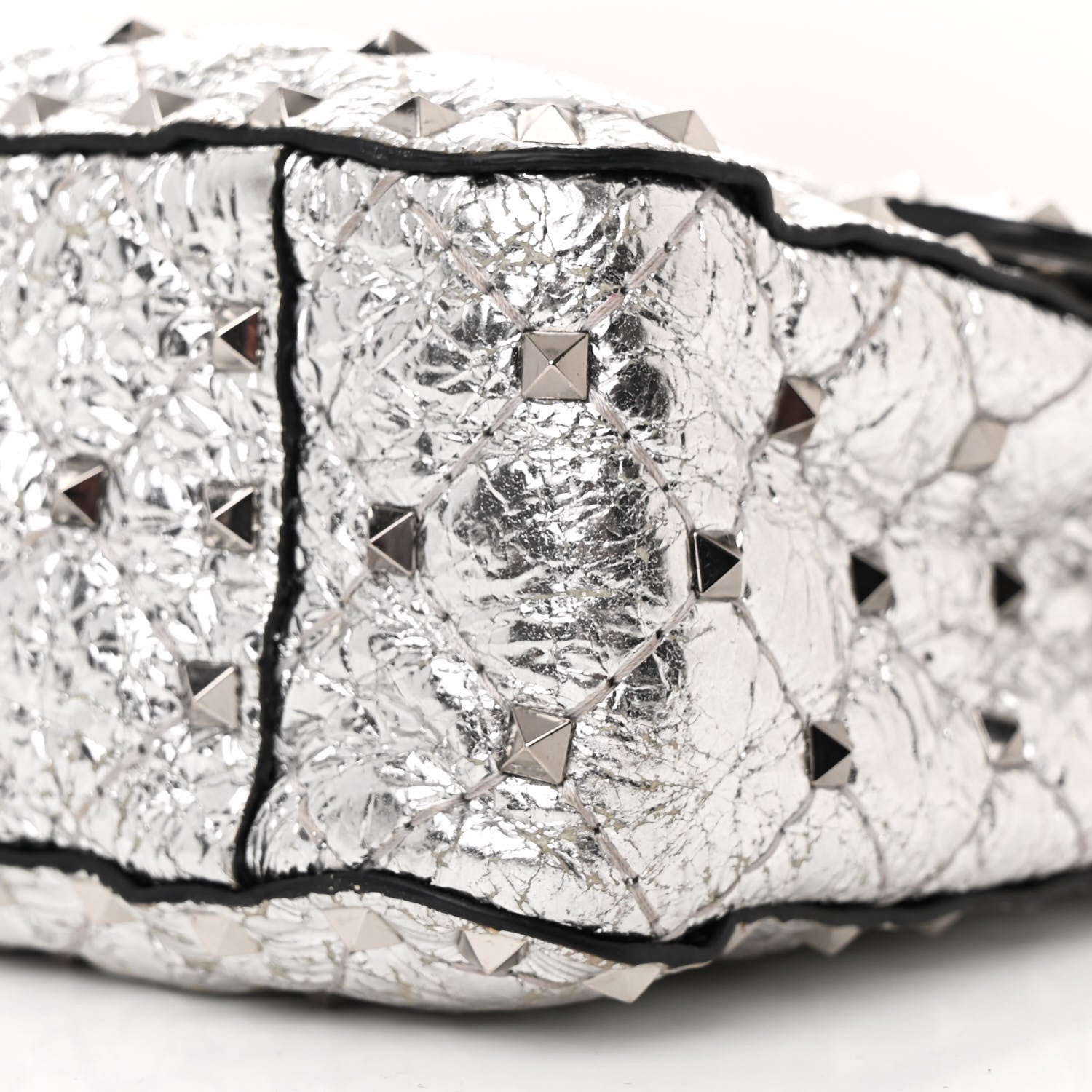 Valentino Garavani Metallic Craquele Nappa Medium Rockstud Spike Shoulder Bag Silver 9 of 13