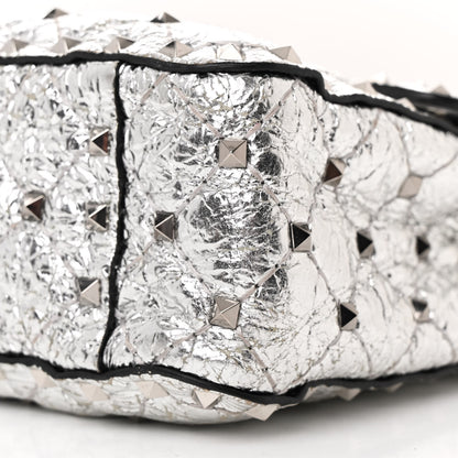 Valentino Garavani Metallic Craquele Nappa Medium Rockstud Spike Shoulder Bag Silver 9 of 13