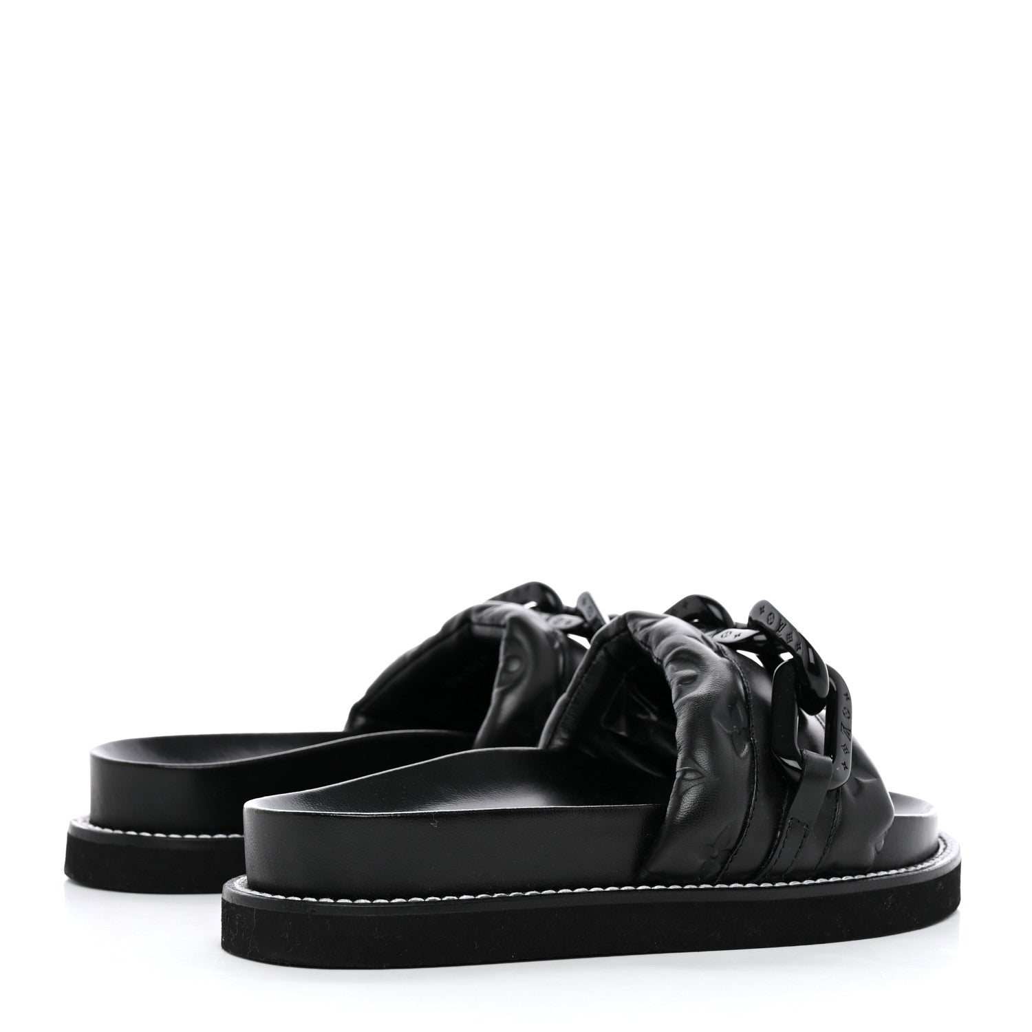 Louis Vuitton Calfskin Embossed Monogram Sunset Flat Comfort Mule 36 Black 4 of 13