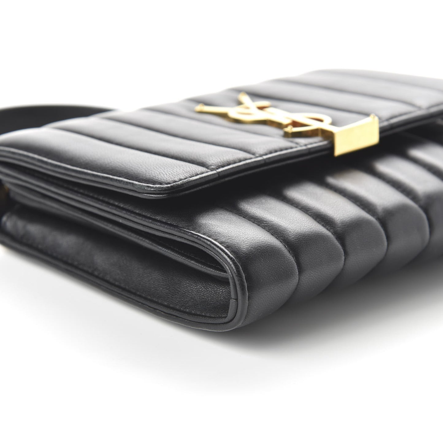 Lambskin Matelasse Monogram Vicky Chain Wallet Black