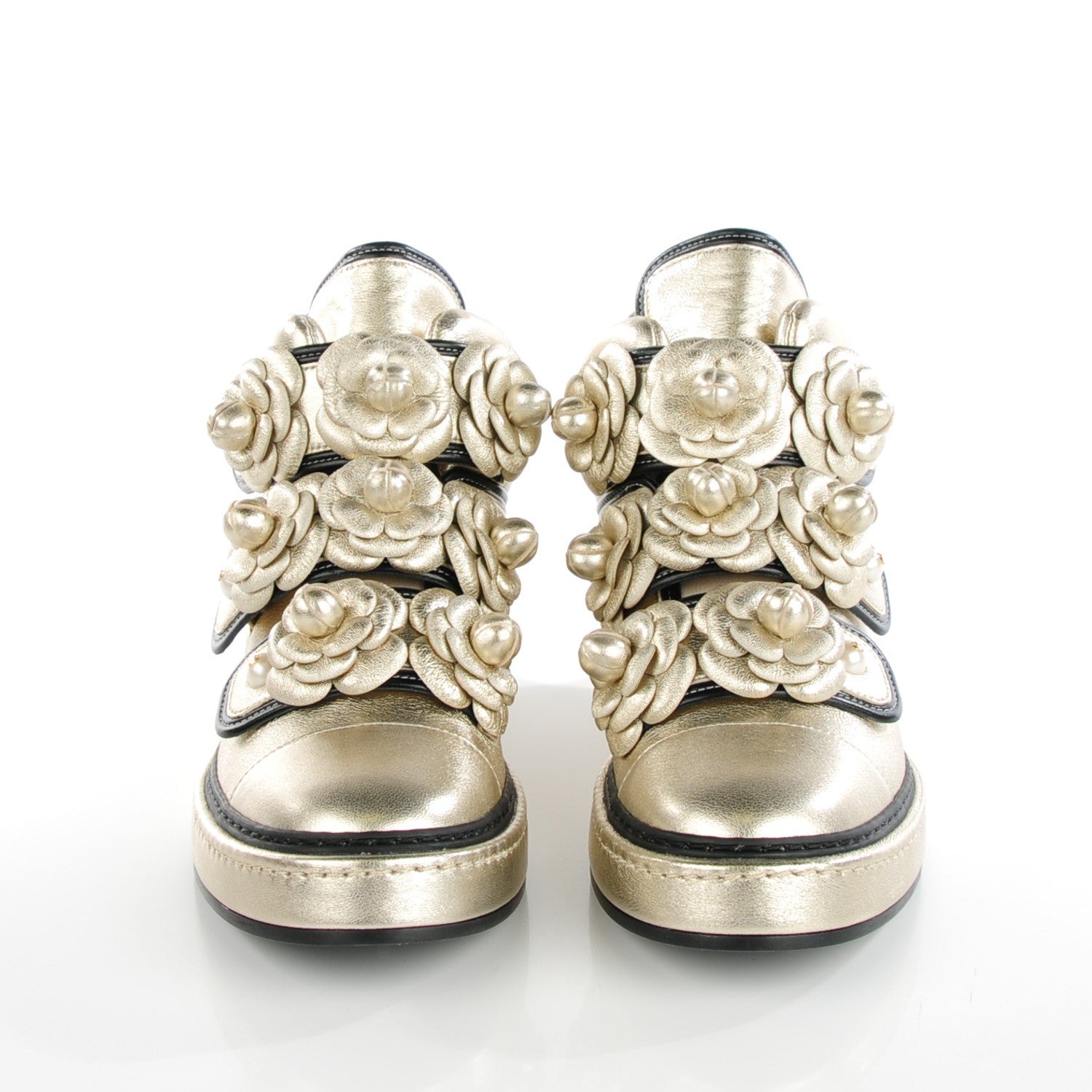 Chanel Metallic Lambskin Camellia High Top Sneakers 38 Gold 2 of 9