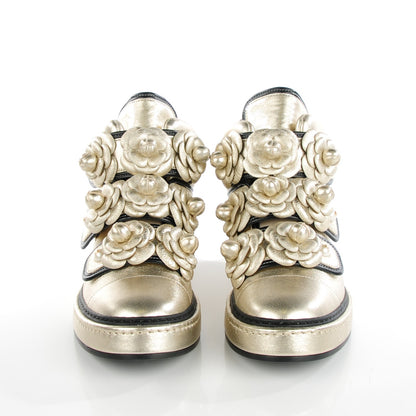 Chanel Metallic Lambskin Camellia High Top Sneakers 38 Gold 2 of 9