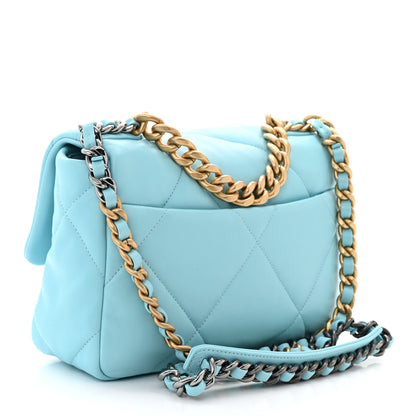 Chanel Shiny Lambskin Quilted Medium Chanel 19 Flap Light Blue 3 of 11