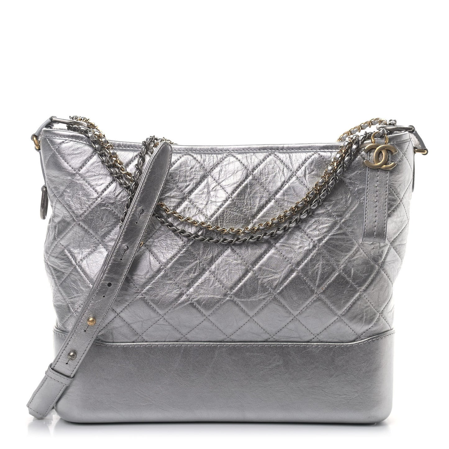 Metallic Lambskin Calfskin Quilted Large Gabrielle Hobo Silver