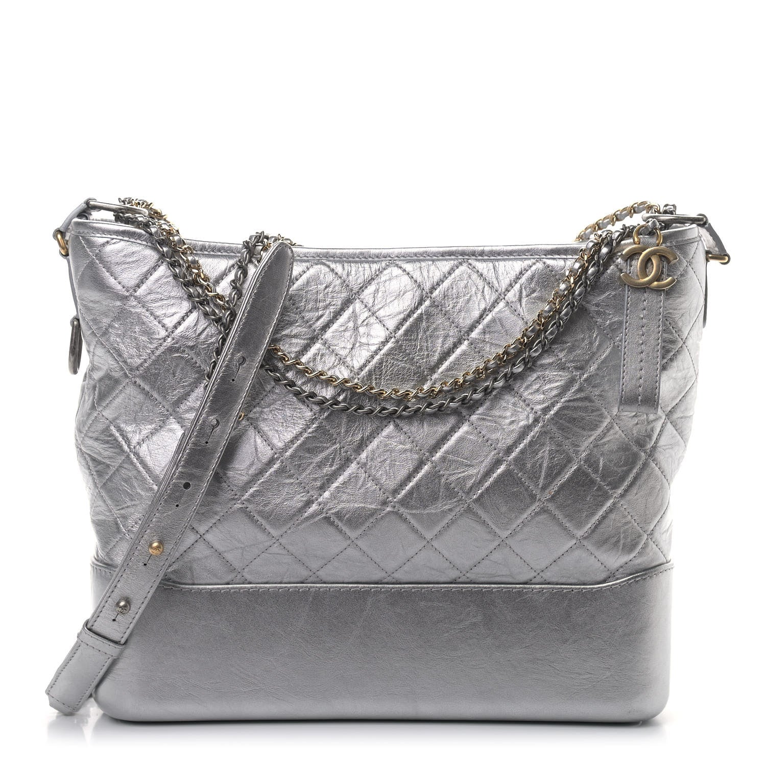 Chanel Metallic Lambskin Calfskin Quilted Large Gabrielle Hobo Silver 1 of 12