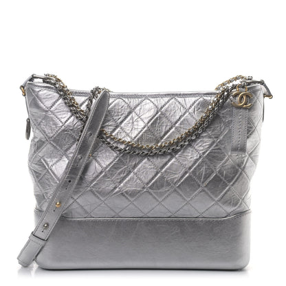 Chanel Metallic Lambskin Calfskin Quilted Large Gabrielle Hobo Silver 1 of 12