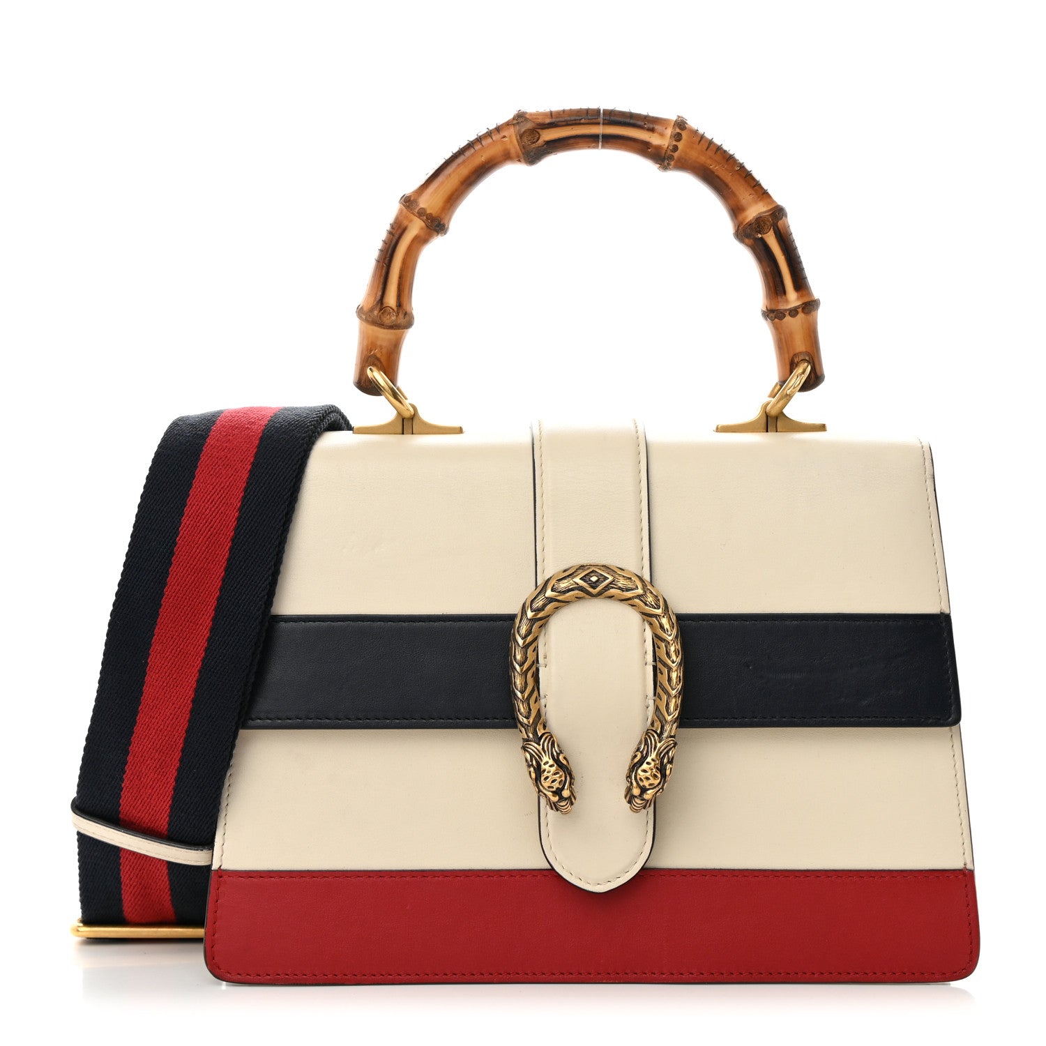 Gucci Calfskin Bamboo Web Medium Dionysus Top Handle Bag White Blue Hibiscus Red 1 of 19