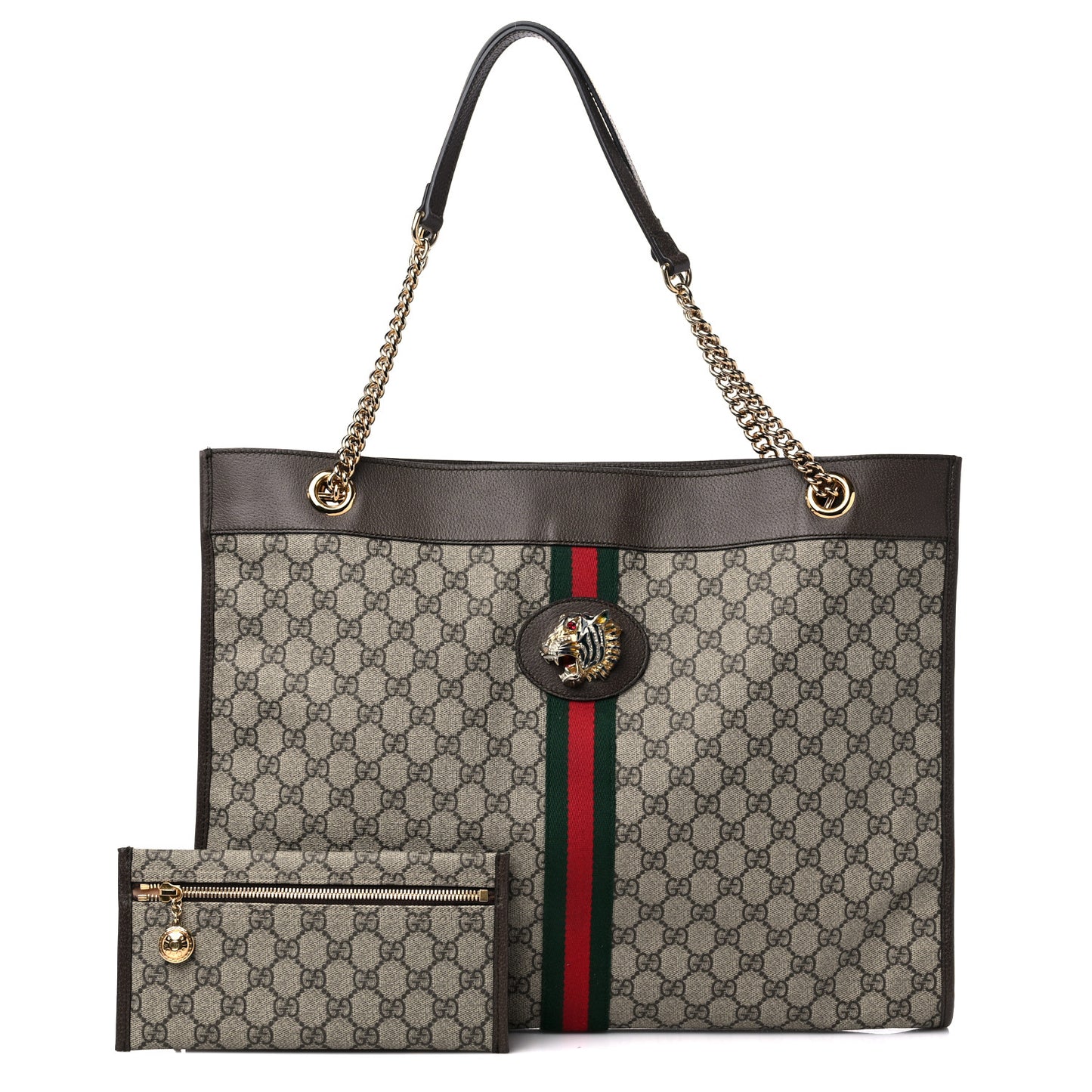 GG Supreme Monogram Large Rajah Chain Tote Beige New Acero