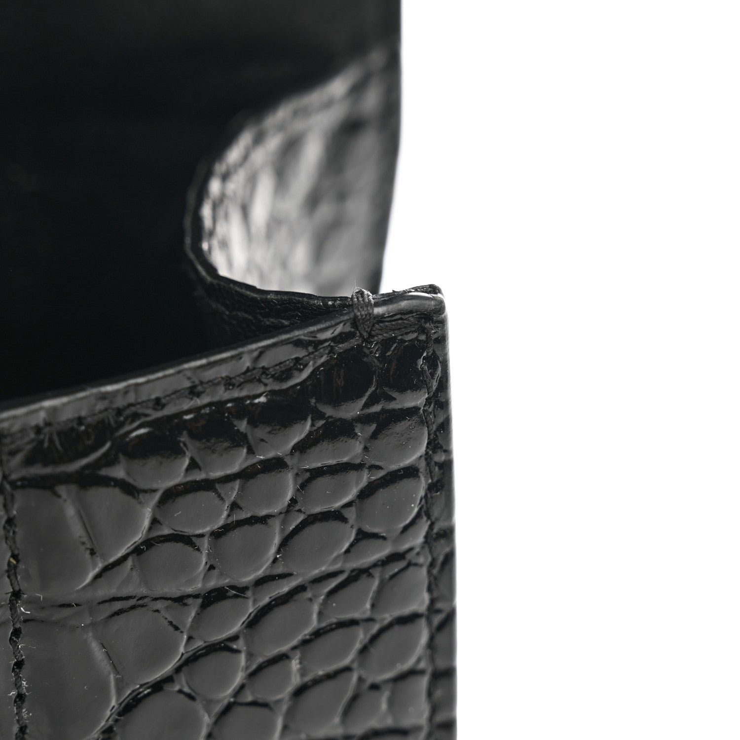 Balenciaga Shiny Calfskin Monochrome Crocodile Embossed Hourglass Top Handle Bag XS Black 10 of 11