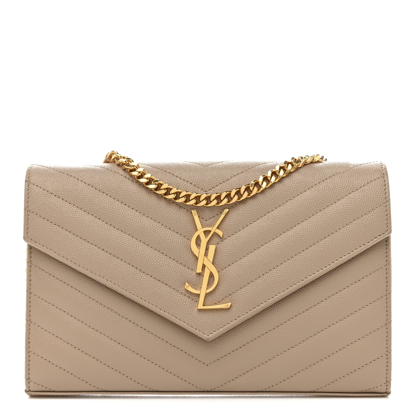 Grain De Poudre Matelasse Chevron Monogram Chain Wallet Dark Beige