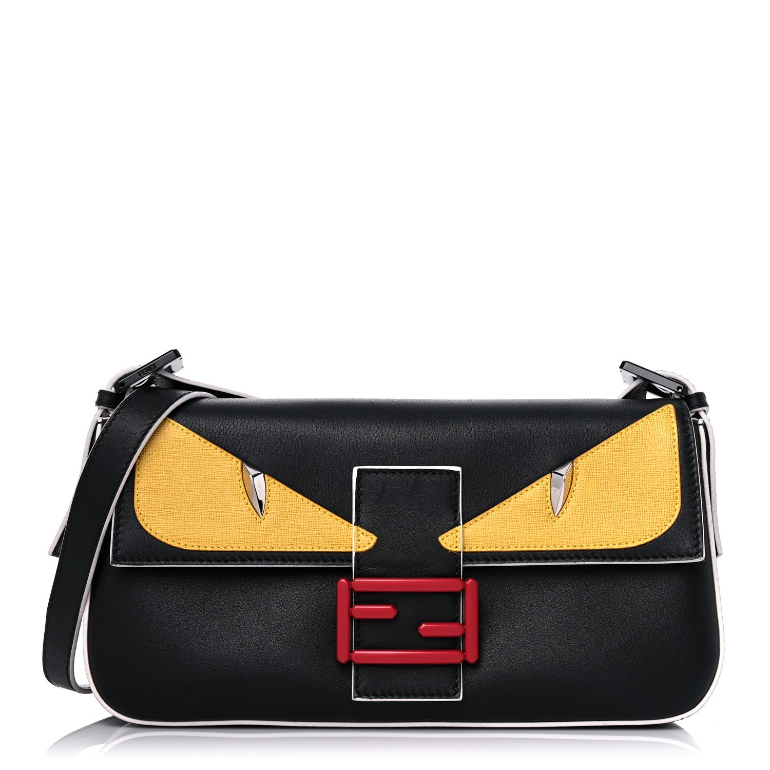 Fendi Vitello Dolce Elite Monster Eyes Bi-Color Baguette Black Yellow 1 of 10