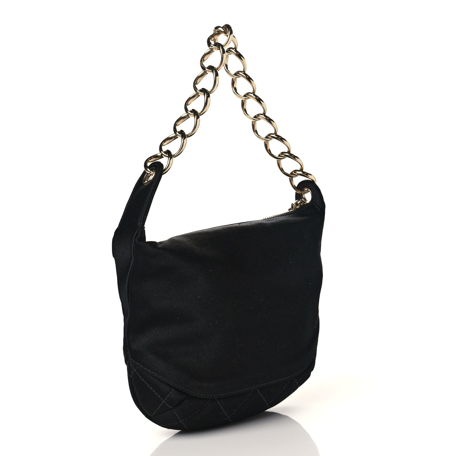 Chanel Satin Quilted CC Chain Hobo Black 3 of 10