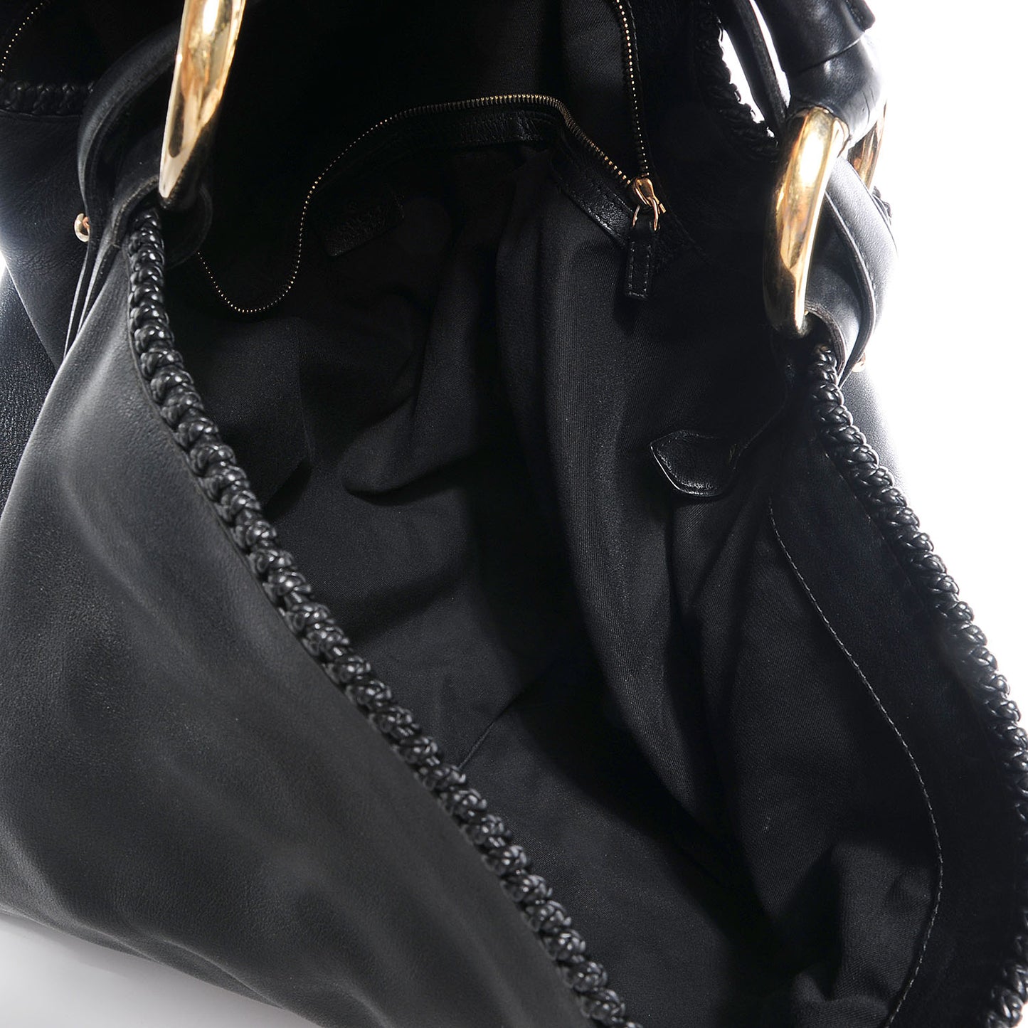 Leather Large Horsebit Chain Hobo Black
