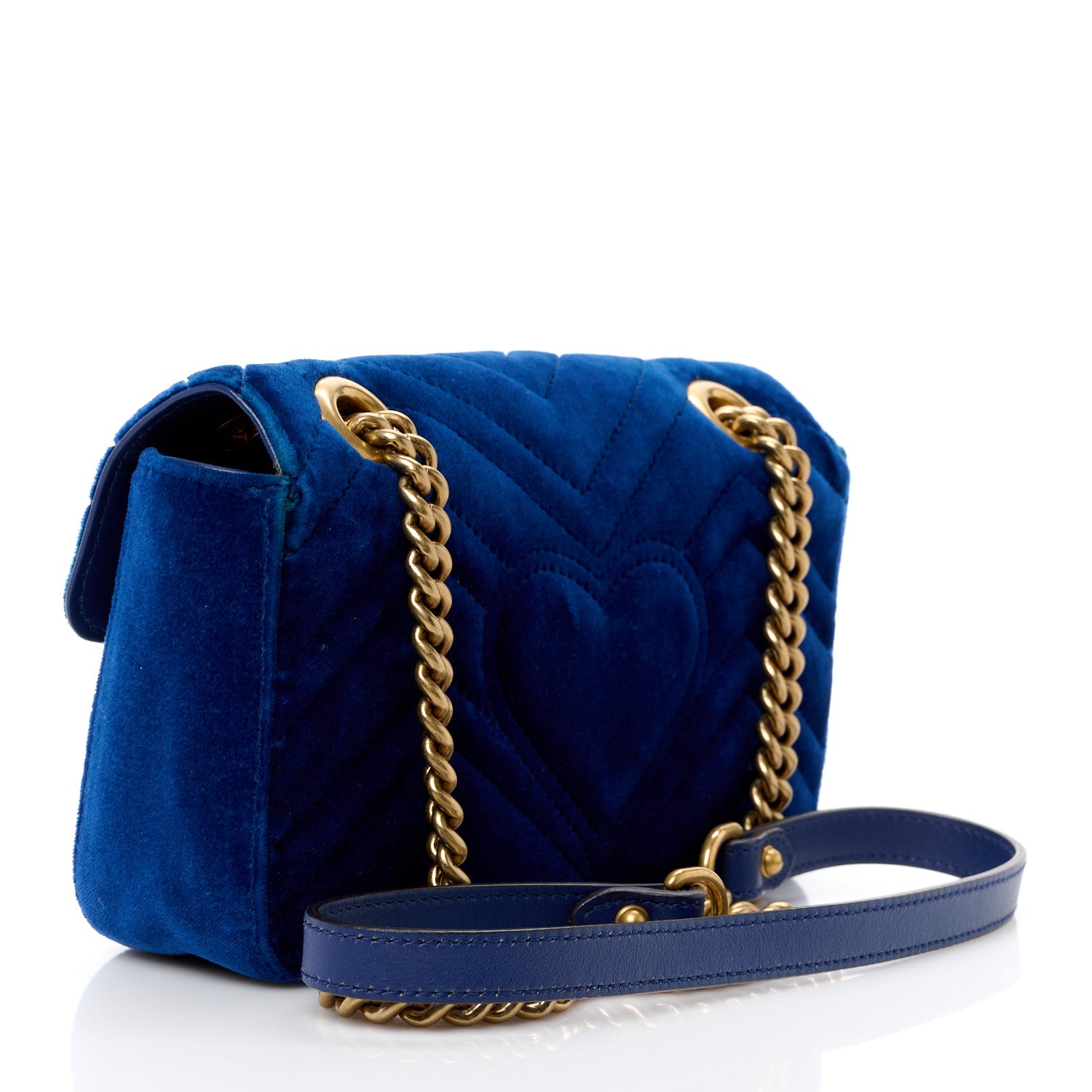 Gucci Velvet Matelasse Mini GG Marmont Shoulder Bag Cobalt Blue 3 of 14