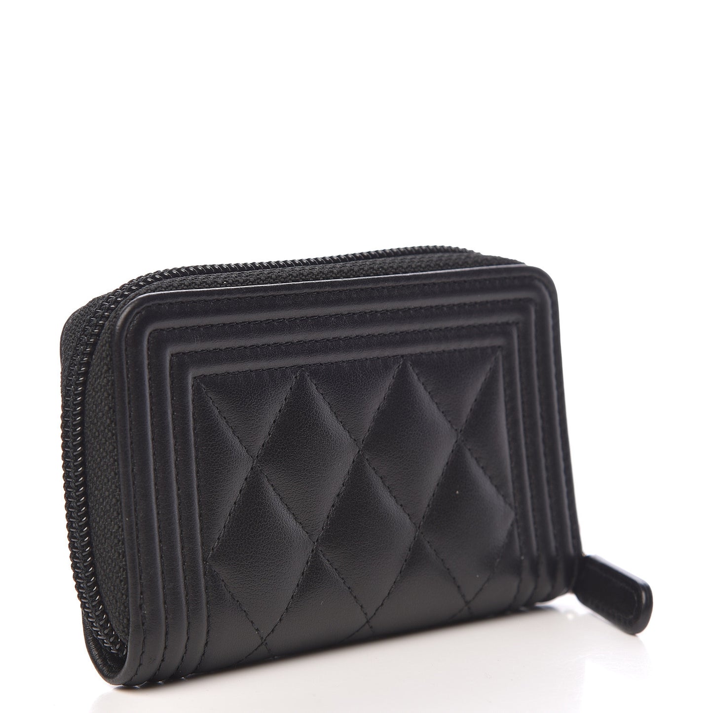 Calfskin Quilted Zip Around Boy Coin Purse Wallet Black