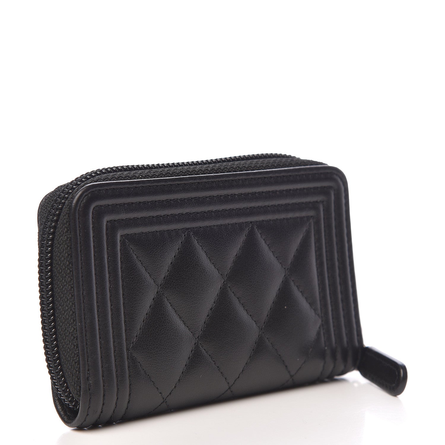 Chanel Calfskin Quilted Zip Around Boy Coin Purse Wallet Black 3 of 8