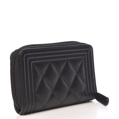 Chanel Calfskin Quilted Zip Around Boy Coin Purse Wallet Black 3 of 8