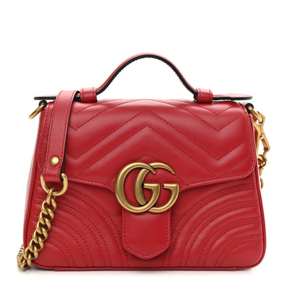 Gucci Calfskin Matelasse Mini GG Marmont Top Handle Shoulder Bag Hibiscus Red 1 of 12