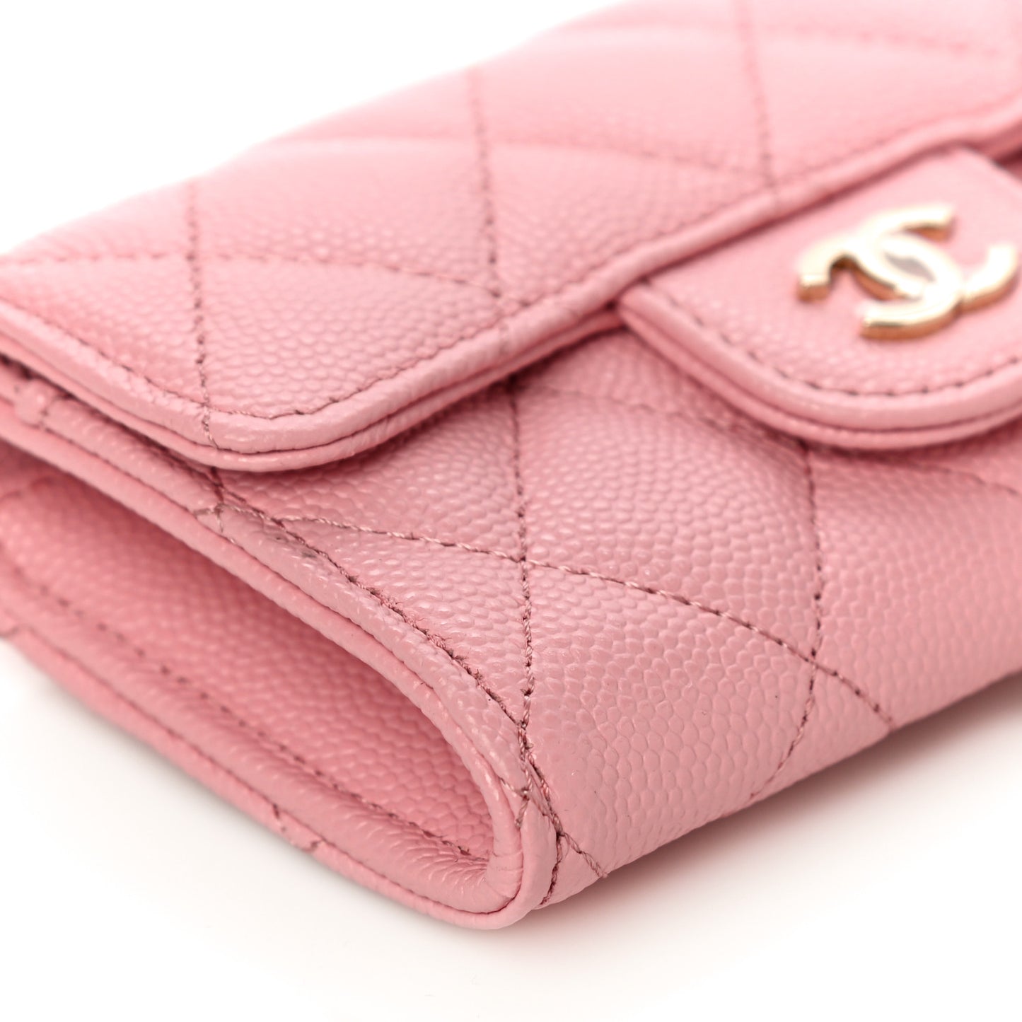 Caviar Quilted Flap Card Holder Wallet Pink