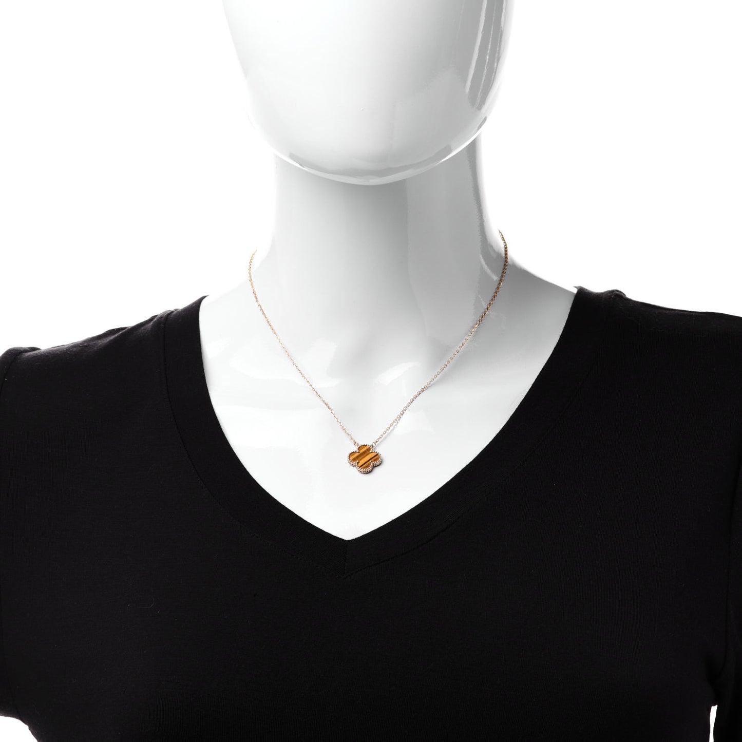 18K Yellow Gold Tiger Eye Vintage Alhambra Pendant Necklace