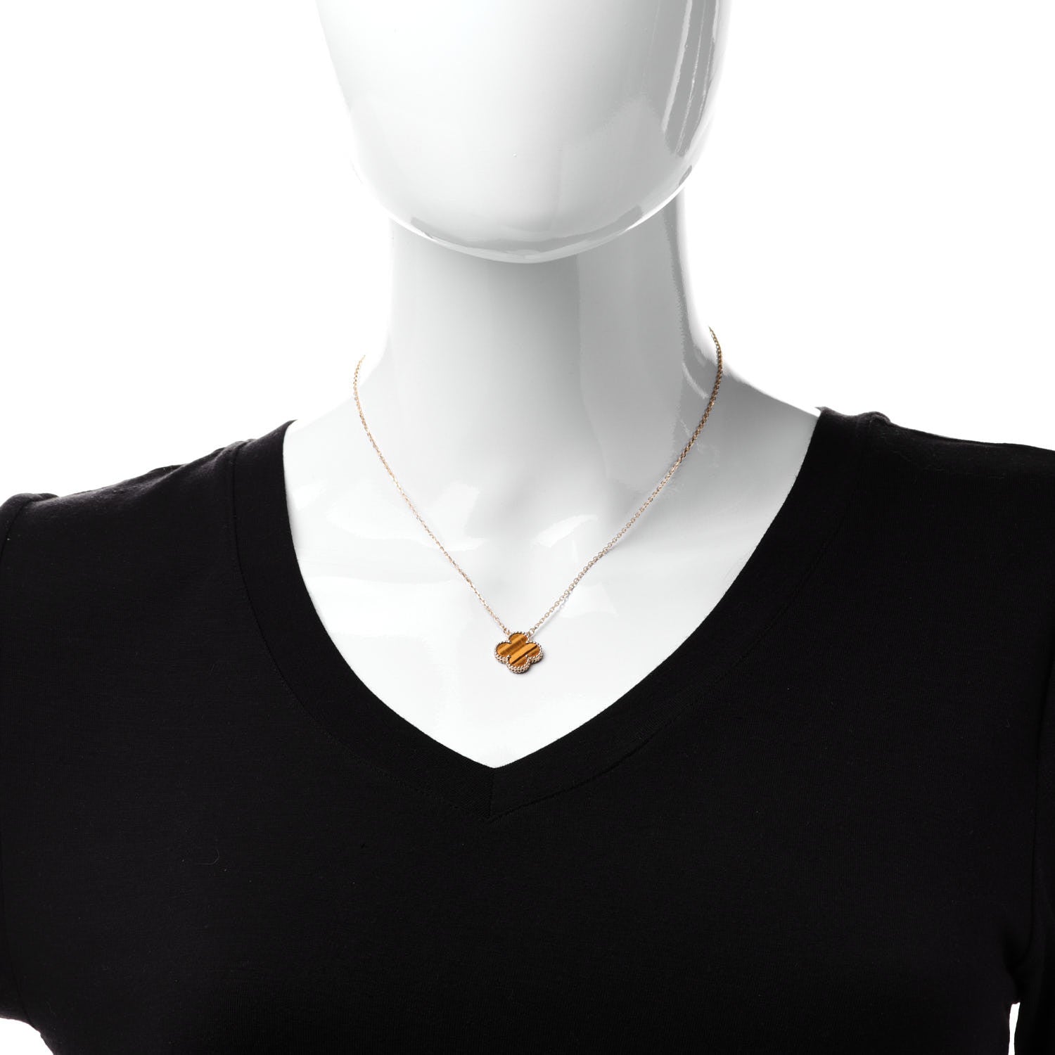 Van Cleef & Arpels 18K Yellow Gold Tiger Eye Vintage Alhambra Pendant Necklace 2 of 7