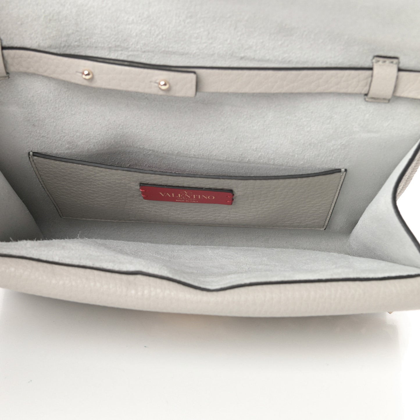 Grainy Calfskin Rockstud Double Flap Crossbody Bag Light Grey