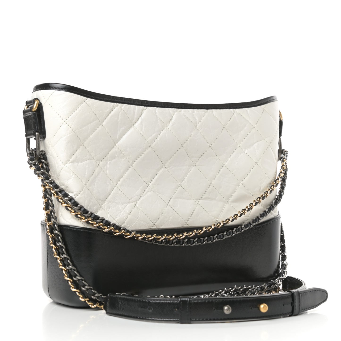 Aged Calfskin Quilted Medium Gabrielle Hobo Black White