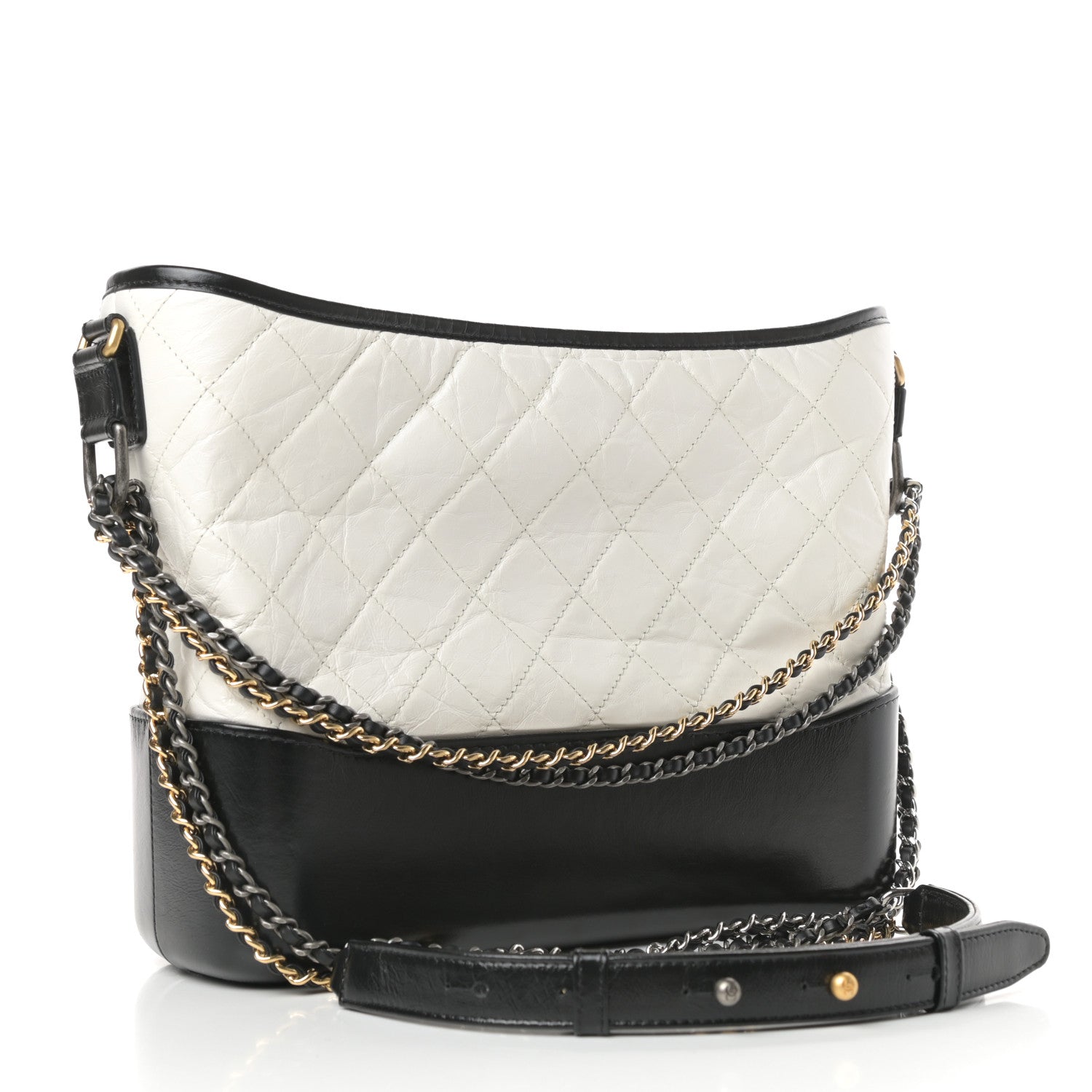 Chanel Aged Calfskin Quilted Medium Gabrielle Hobo Black White 3 of 11