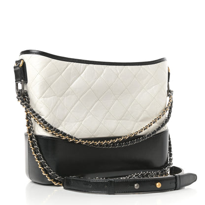 Chanel Aged Calfskin Quilted Medium Gabrielle Hobo Black White 3 of 11