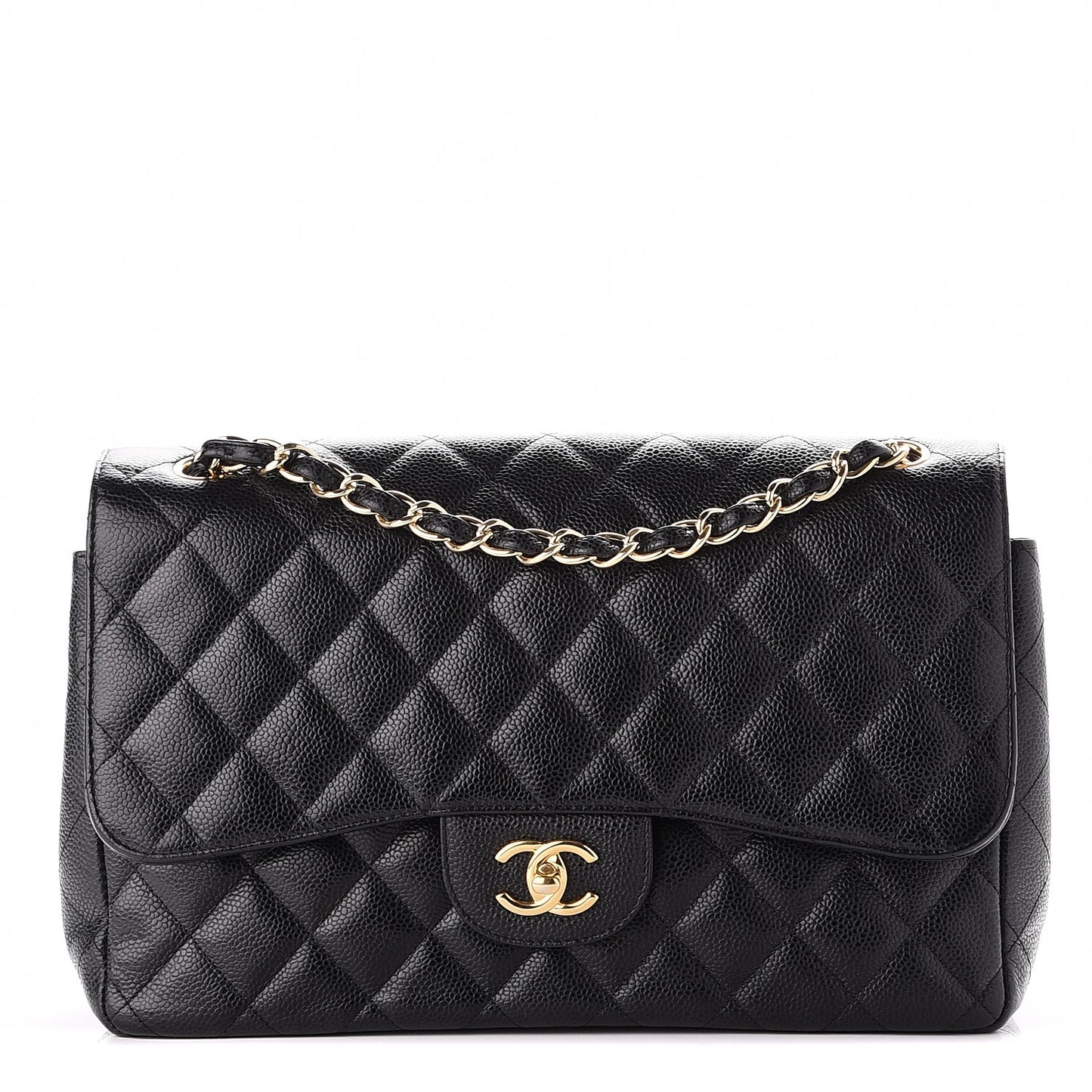 Caviar Quilted Jumbo Double Flap Black