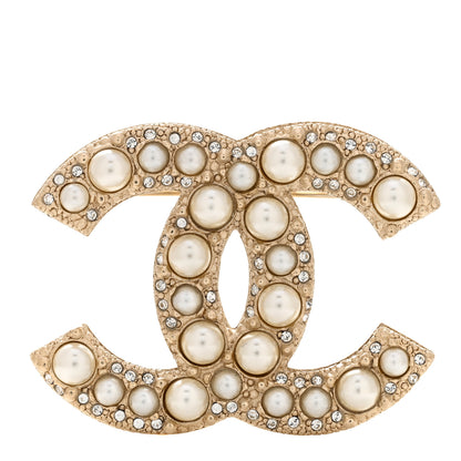 Chanel Metal Crystal Graduated Pearl CC Brooch Gold 1 of 4