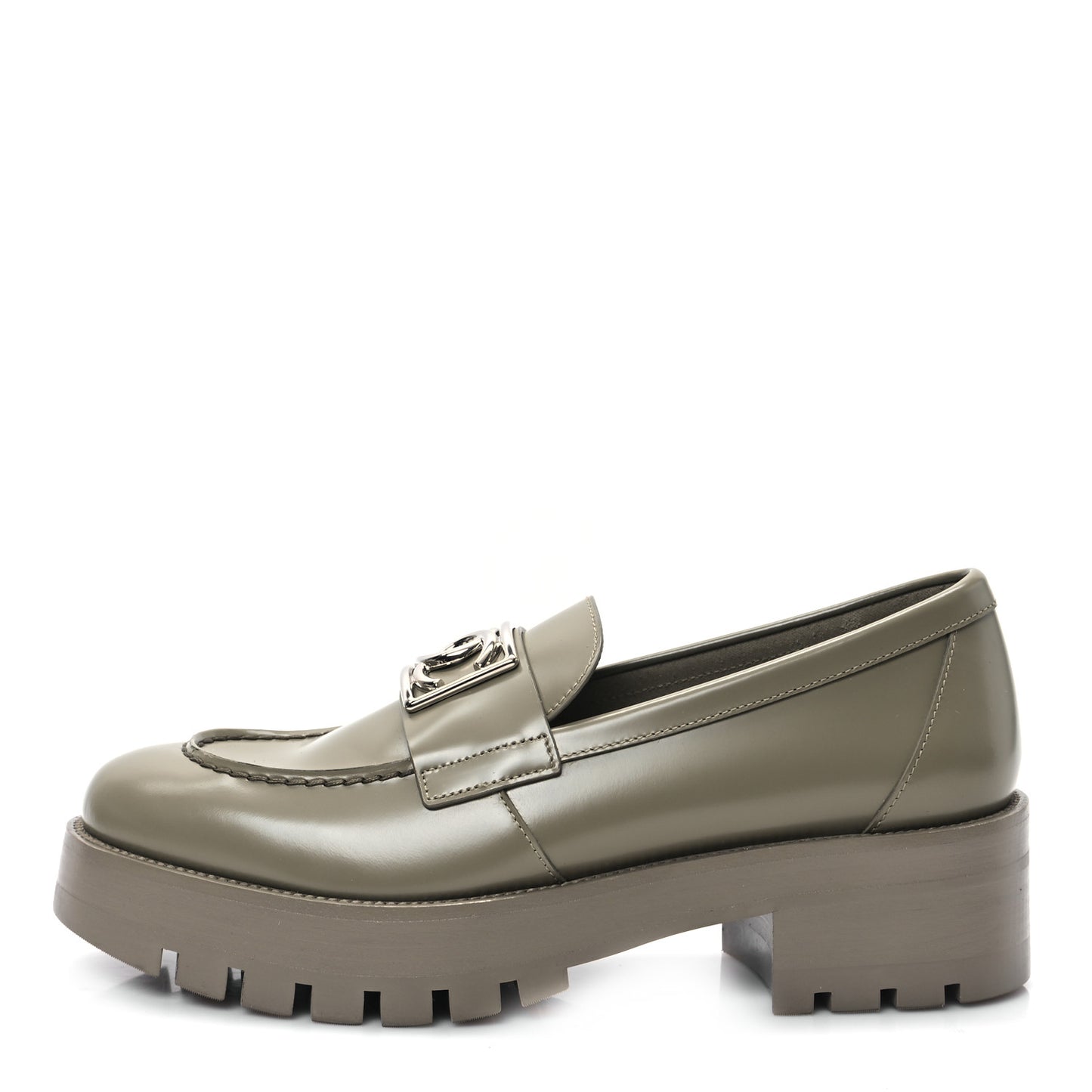 Calfskin Metal CC Loafers 38 Khaki