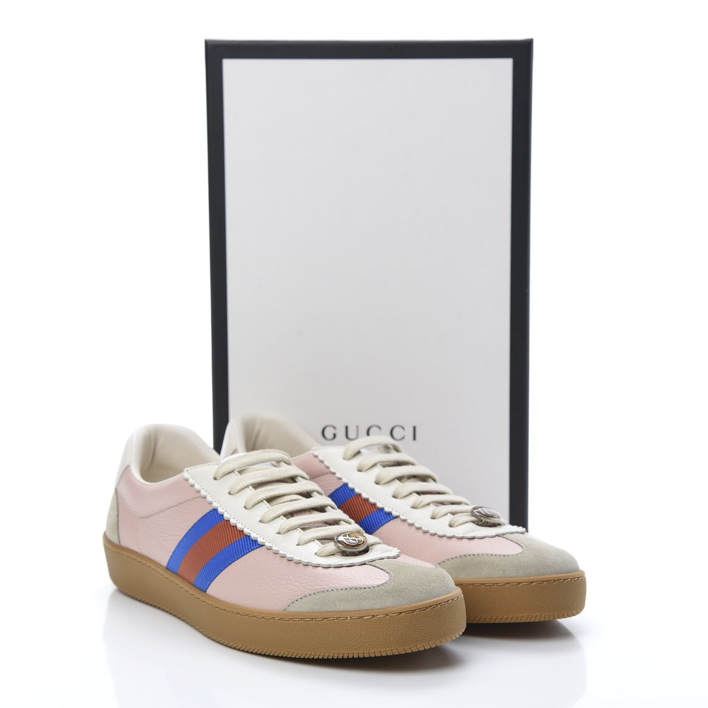 Calfskin Suede Web Womens G74 Sneakers 40 Oatmeal Soft Rose
