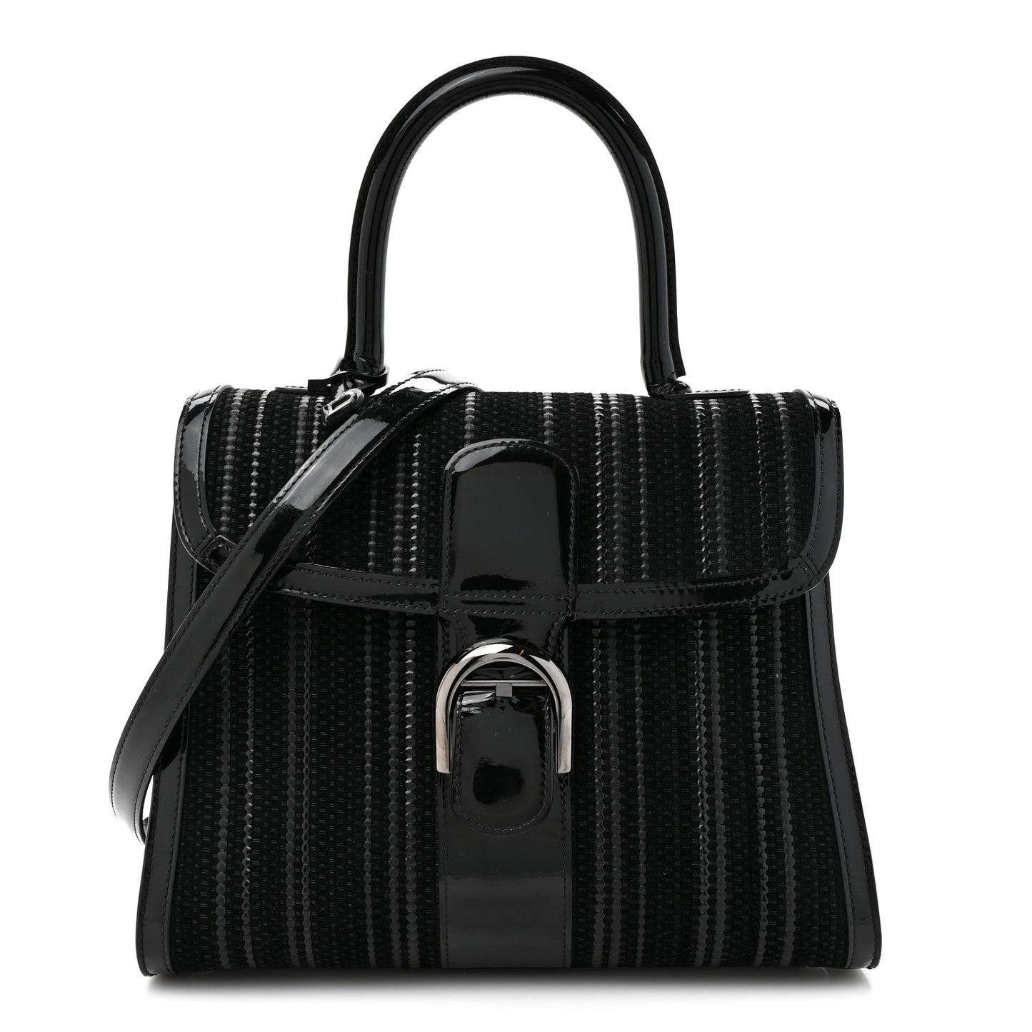 Canvas Patent Calfskin MM Brillant Satchel Black