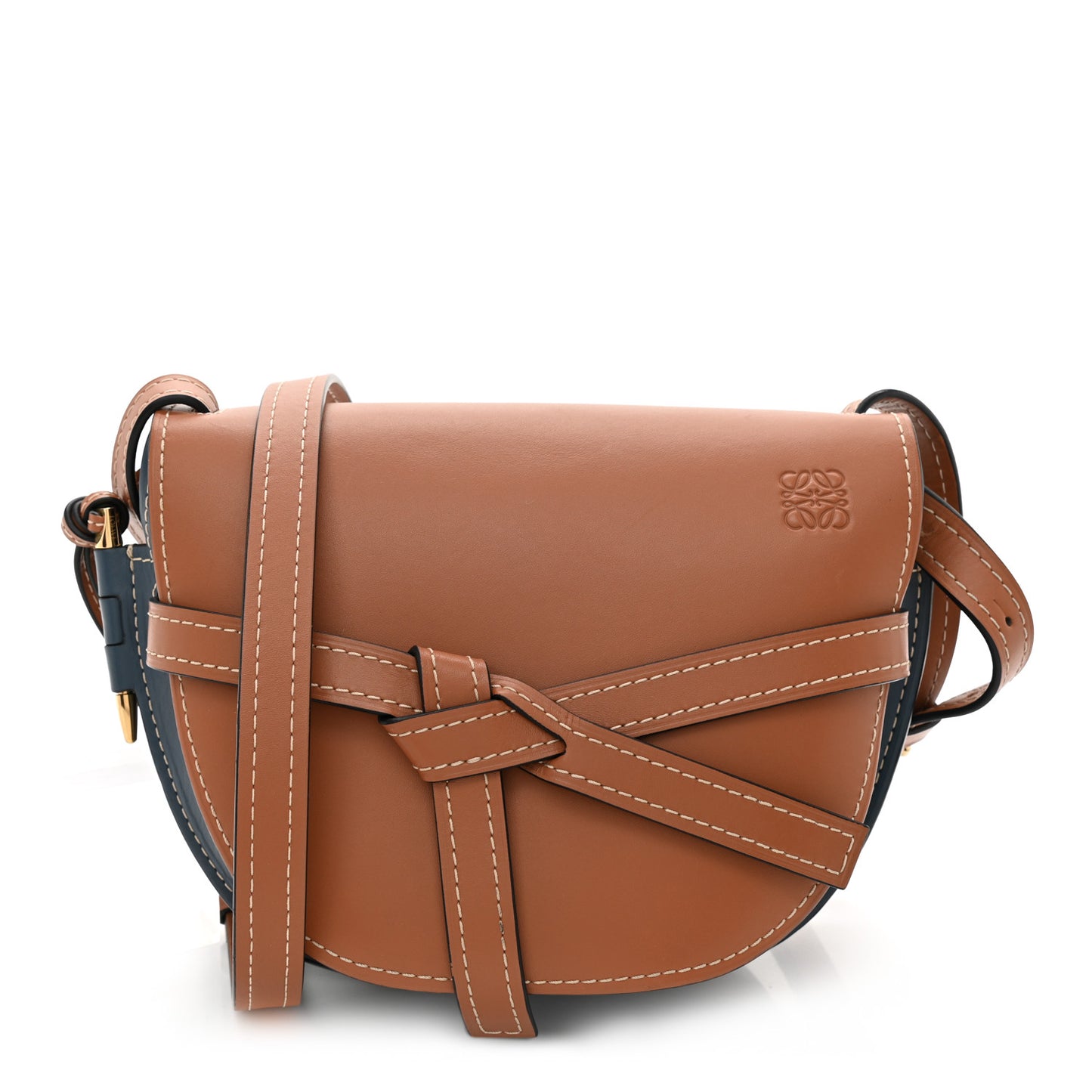 Calfskin Small Gate Crossbody Bag Tan Steel Blue