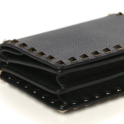 Valentino Garavani Pebbled Calfskin Rockstud Wallet on Chain Black 8 of 9