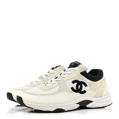 Chanel Mesh Suede Calfskin Grained Calfskin Mens CC Sneakers 43 White Black 3 of 15