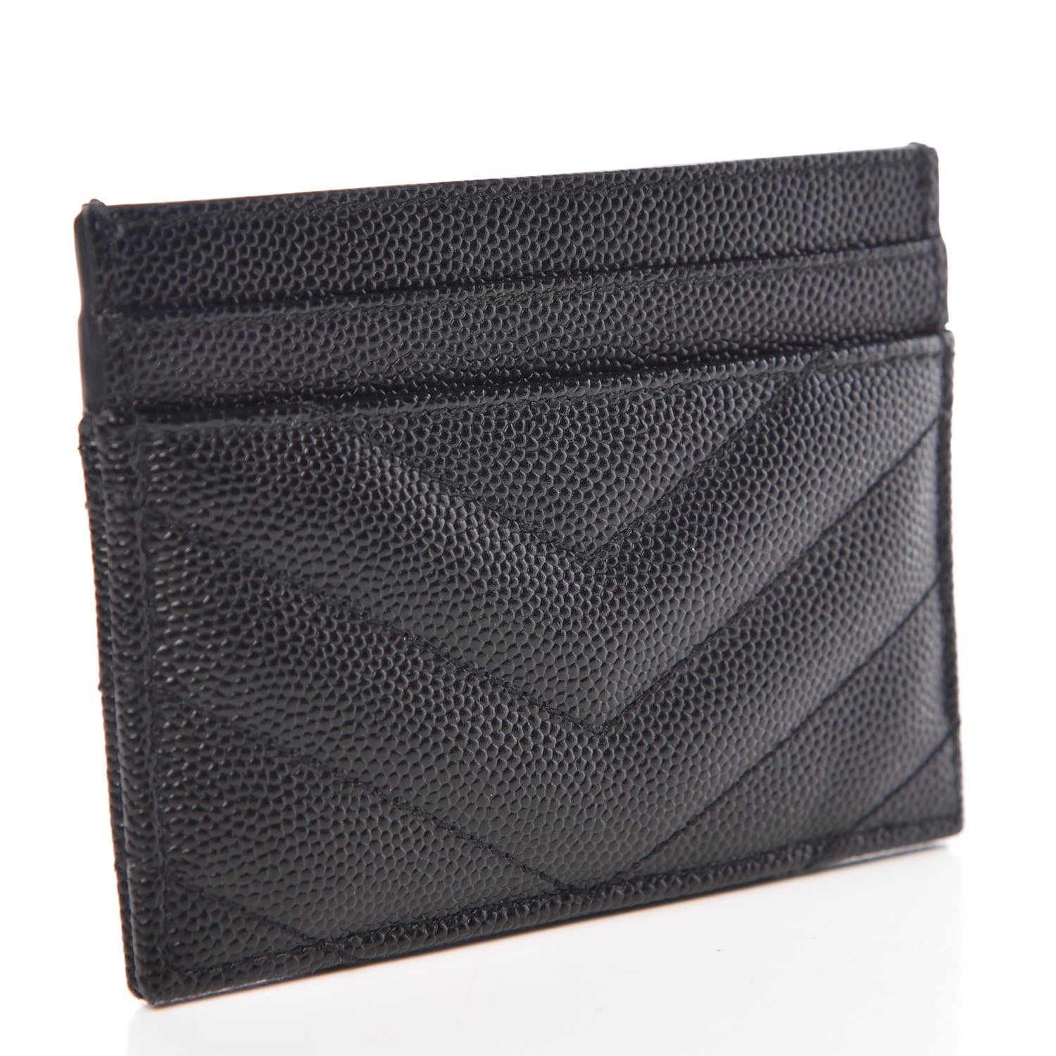 Saint Laurent Grain De Poudre Matelasse Chevron Monogram Credit Card Case Black 3 of 8