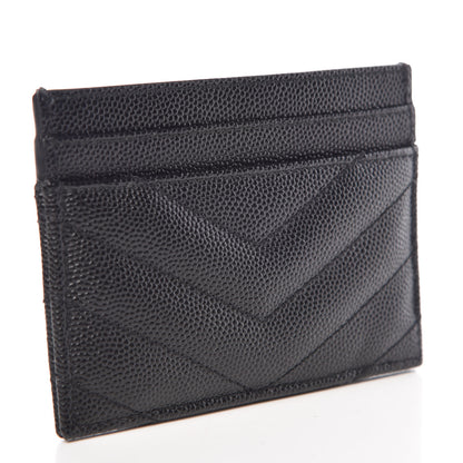 Saint Laurent Grain De Poudre Matelasse Chevron Monogram Credit Card Case Black 3 of 8