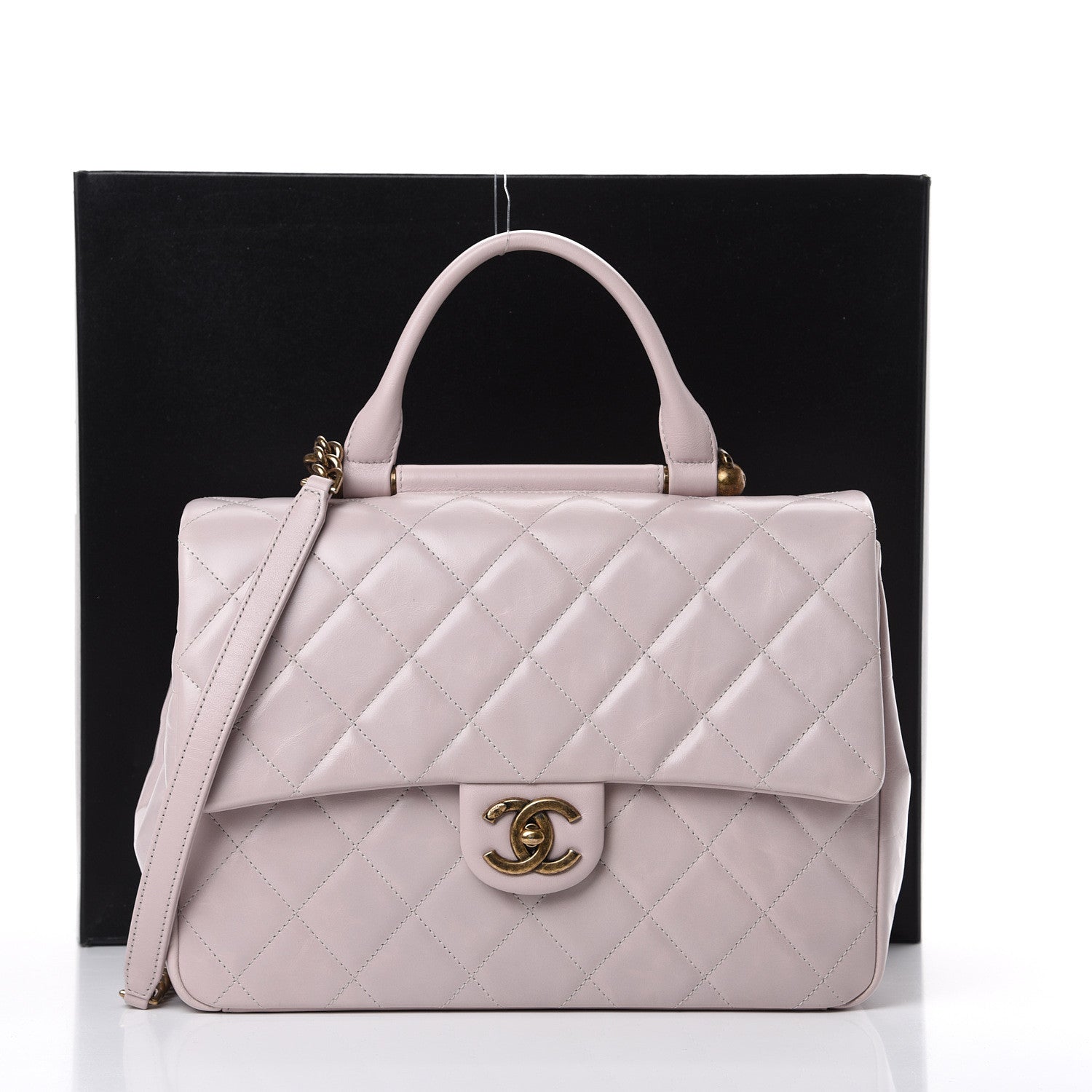 Chanel Calfskin Quilted Large Gold Bar Top Handle Flap Light Pink 12 of 12