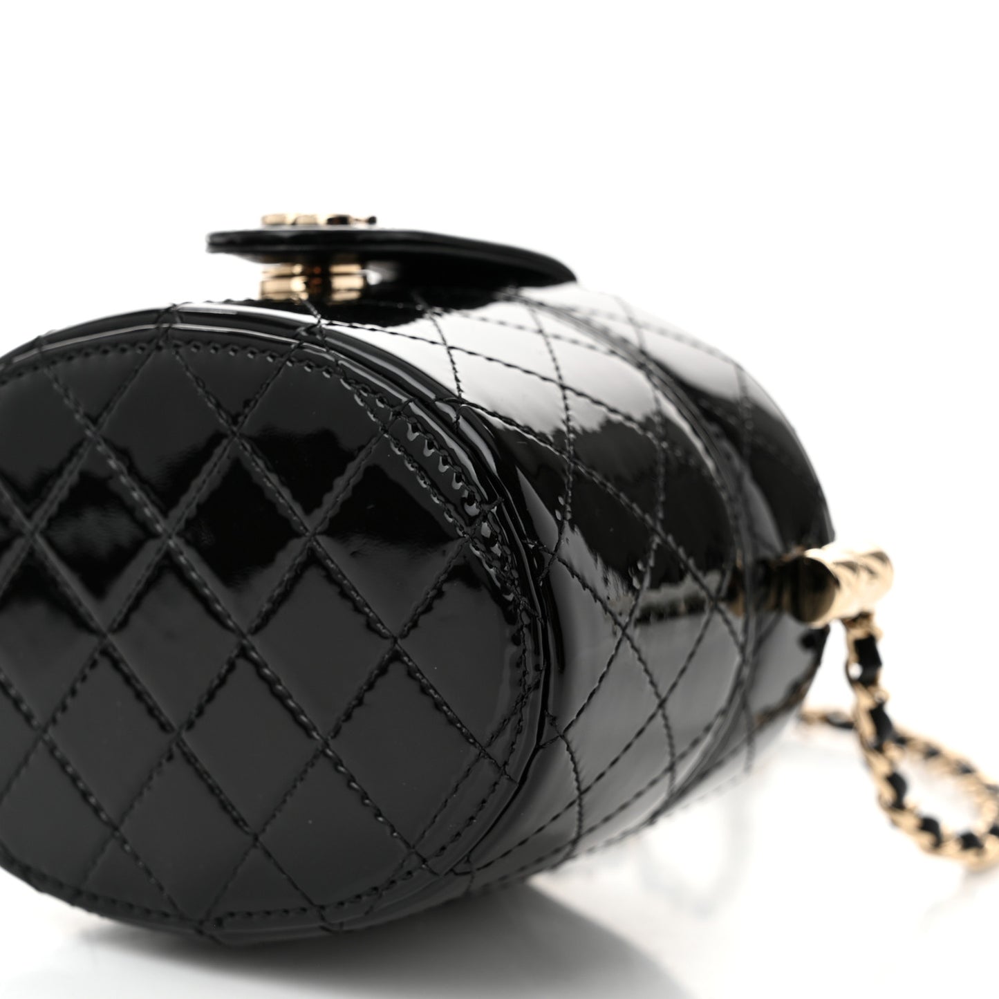 Patent Quilted Round Small Vanity With Chain Black