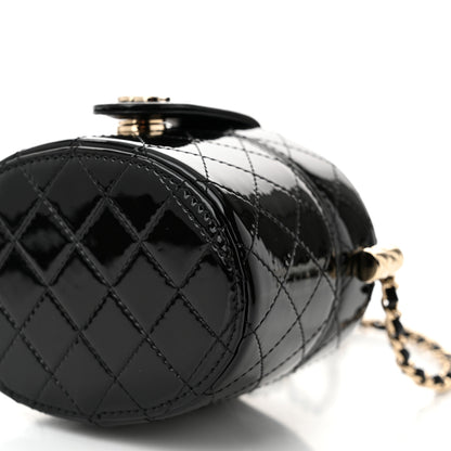 Chanel Patent Quilted Round Small Vanity With Chain Black 10 of 10
