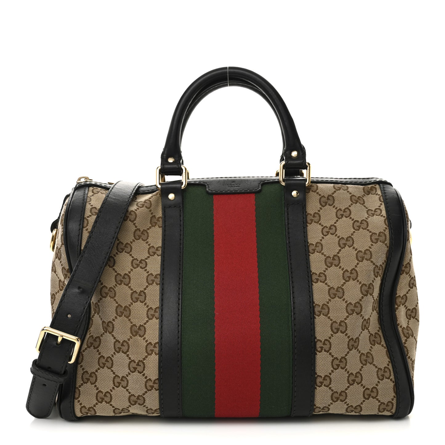 Monogram Selleria Calfskin Vintage Web Medium Boston Beige Ebony Cocoa